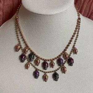 Rose Gold Betsey Johnson Double Strand Skull Necklace